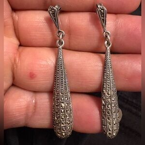 Wedding Drop Earrings Silver Drop Earrings 925 Long Drop Marcasite